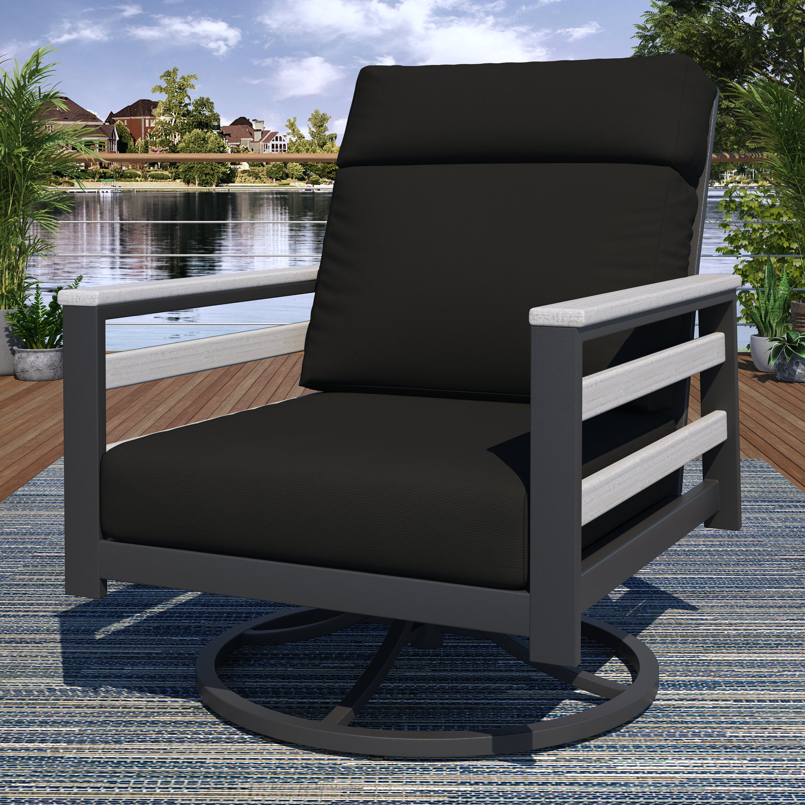 Townsend Sunbrella® Swivel Patio Lounge Chair, Canvas Black, White