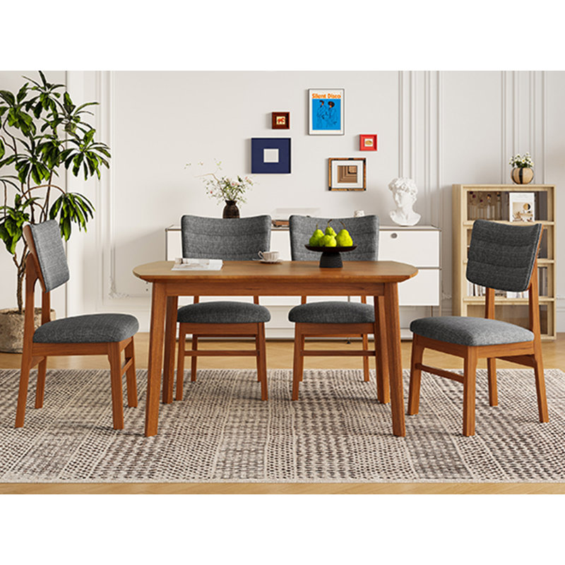 Ensemble de table de salle à manger Mid-Century moderne pour 4 personnes, table de salle à manger en bois massif et chaises en bois massif, table de salle à manger de style campagnard 5 pièces et 4 chaises rembourrées pour la maison, la cuisine, l’appartement et l’économie d’espace