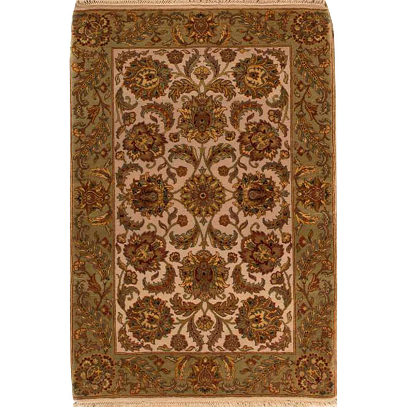 Tapis ivoire et vert clair noué à la main de haute qualité Trinity