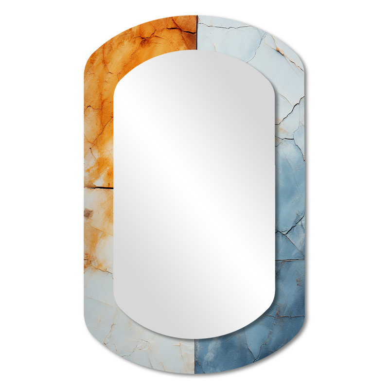 Encre de marbre jaune et bleue - Miroir décoratif asymétrique en marbre, miroir mural cylindrique bleu, impression sur métal