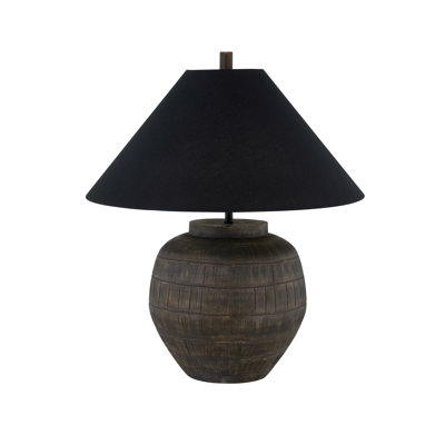 Stover 24" Table Lamp with Linen Shade, Black/Brown