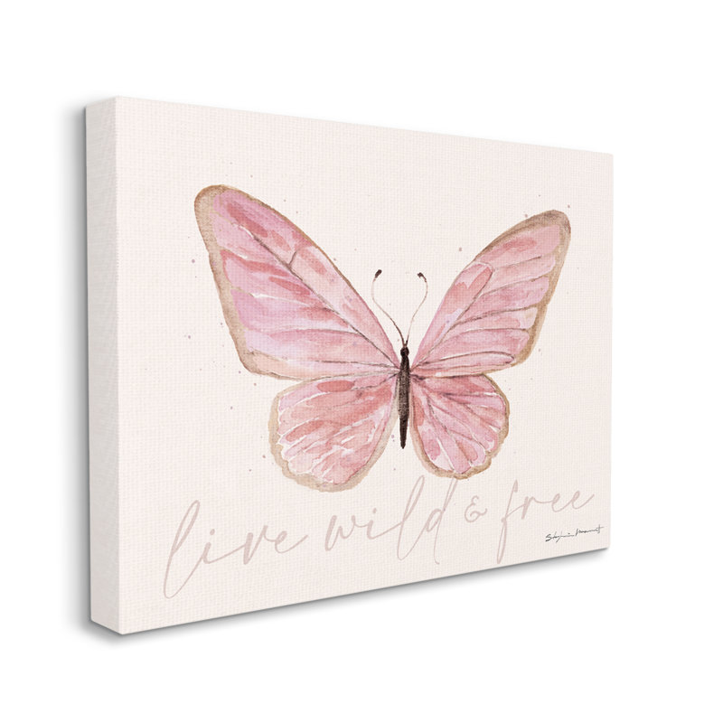 Art mural sur toile Live Live & Free Pink Butterfly par Stephanie Workman Marrott, H 24 po x l 30 po x P 1,5 po, Toile tendue