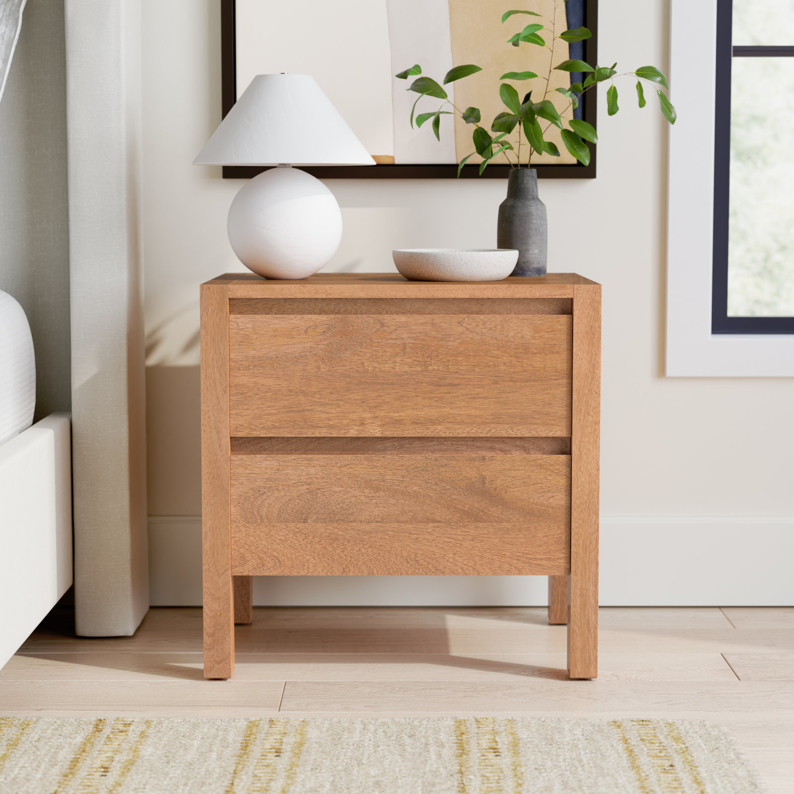 Varick 2 - Drawer Solid Wood 22" Nightstand, Mid Tone Honey