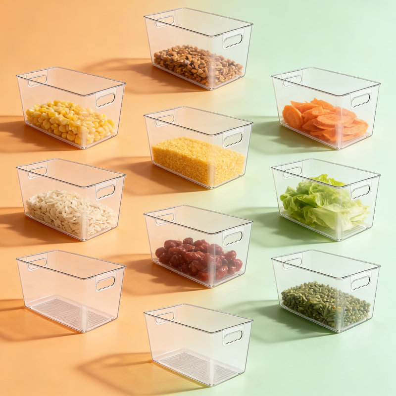 Bacs de rangement transparents pour garde-manger avec poignées, 10 grands contenants de rangement en plastique pour armoires de cuisine, congélateur, placard et rangement de salle de bain sous l'évier, sans couvercle
