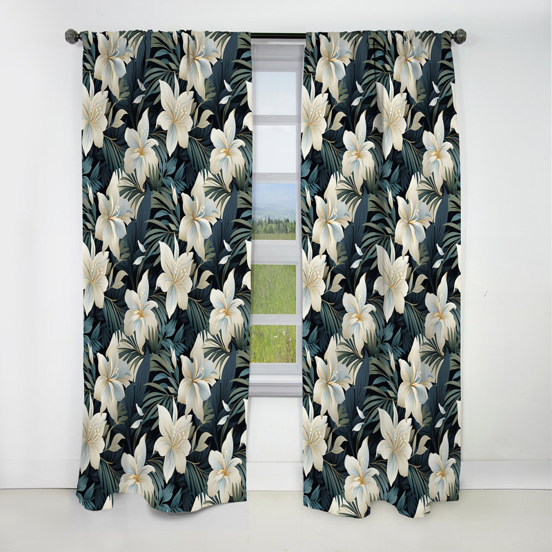 Motif botanique beige et gris Jungle II - rideau floral - rideau occultant - 1 panneaux, L 52 po x L 95 po