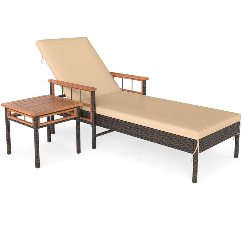 Ensemble 2 pièces de chaise longue d'extérieur en rotin avec table d'appoint
