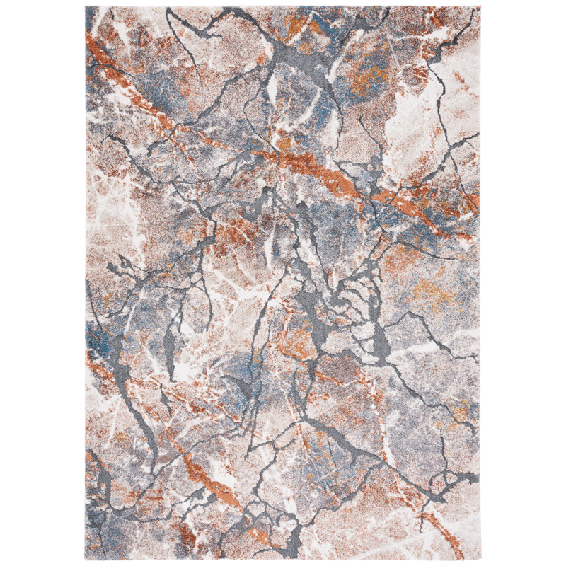 Tapis à poil long gris / rouille Cyrus 140, Rectangle 6 pi 7 po x 9 pi 2 po