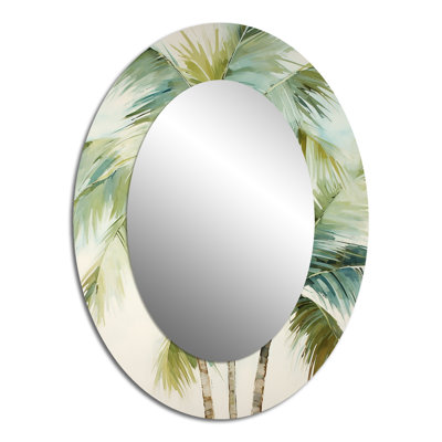 Green Minimalims Palm Trees I - Tropical Oval Wall Mirror