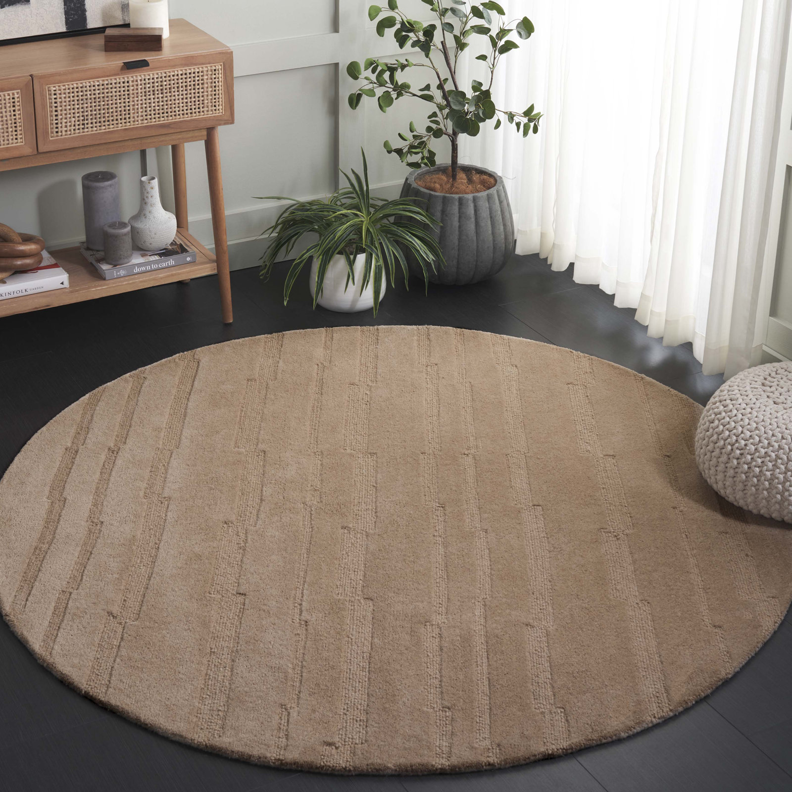 Elona Taupe Hand-Tufted Wool Rug, Round 6'