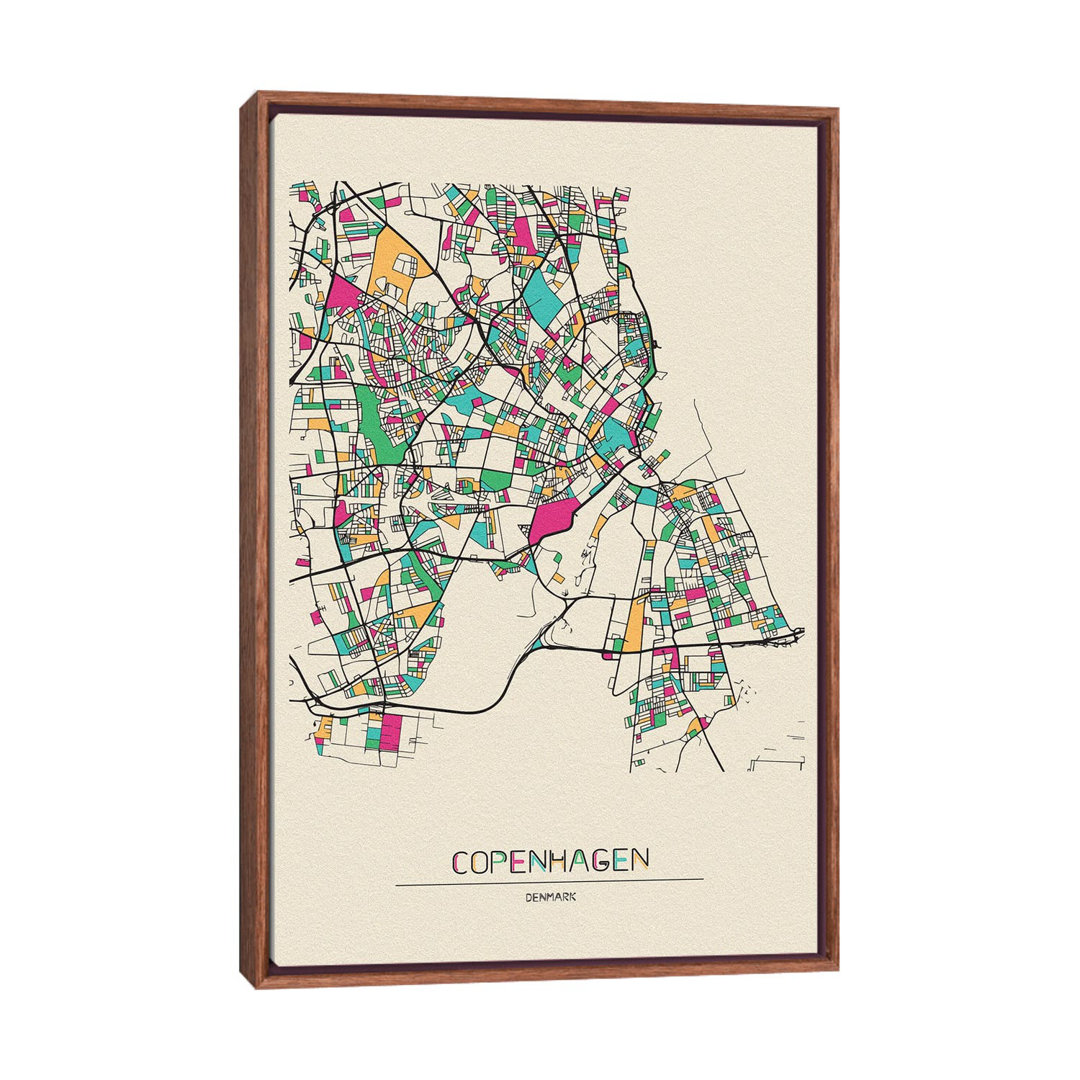 Gerahmtes Leinwandbild Copenhagen, Denmark Map von Ayse Deniz Akerman