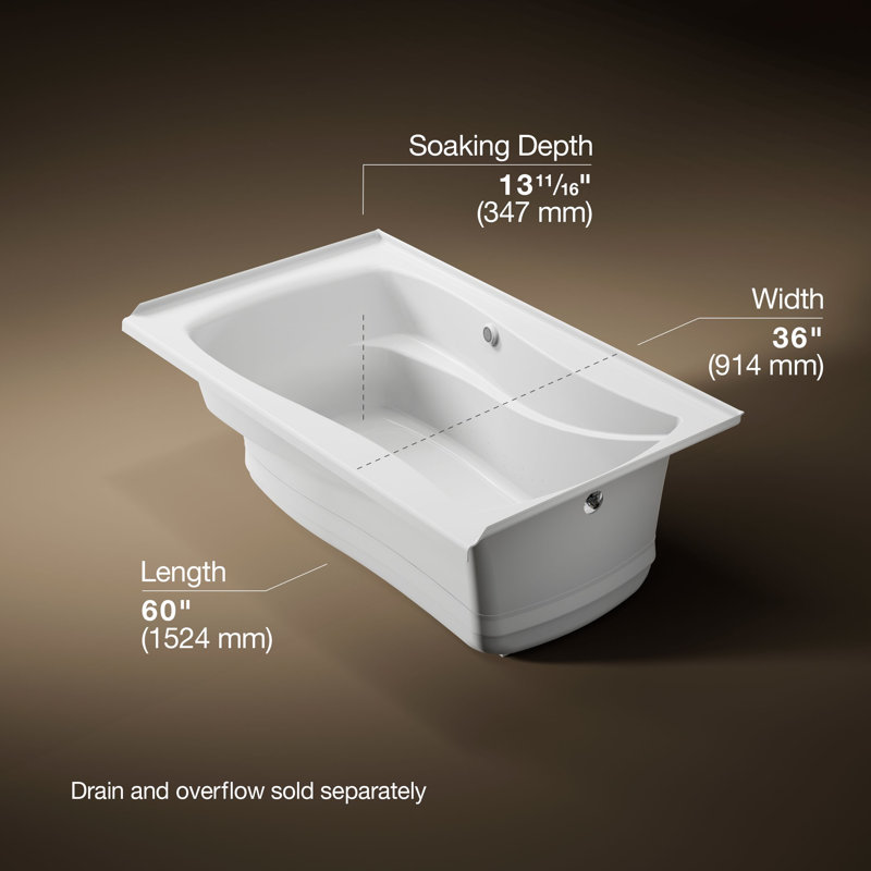 Mariposa 60" x 36" Air Acrylic Bathtub, Blanc, Droite