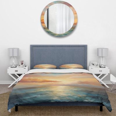 Ocean Sunset Celestial Symphony - Landscapes Duvet Cover Set - Microfiber Polyester