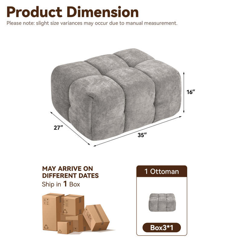Upholstered Square Ottoman For Couch, Light Gray