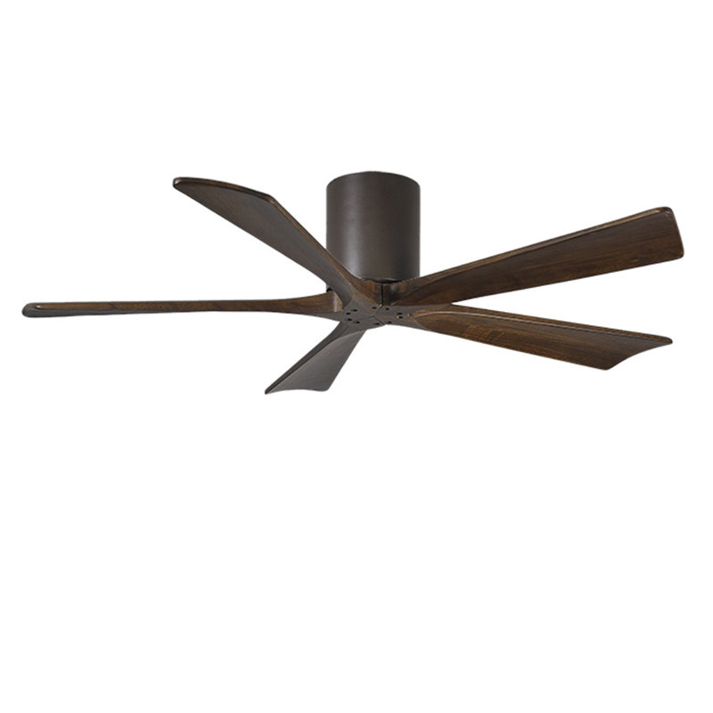 60" Irene 5-Blade Hugger Ceiling Fan with Wall Remote, Textured Bronze, 52", Walnut Tone