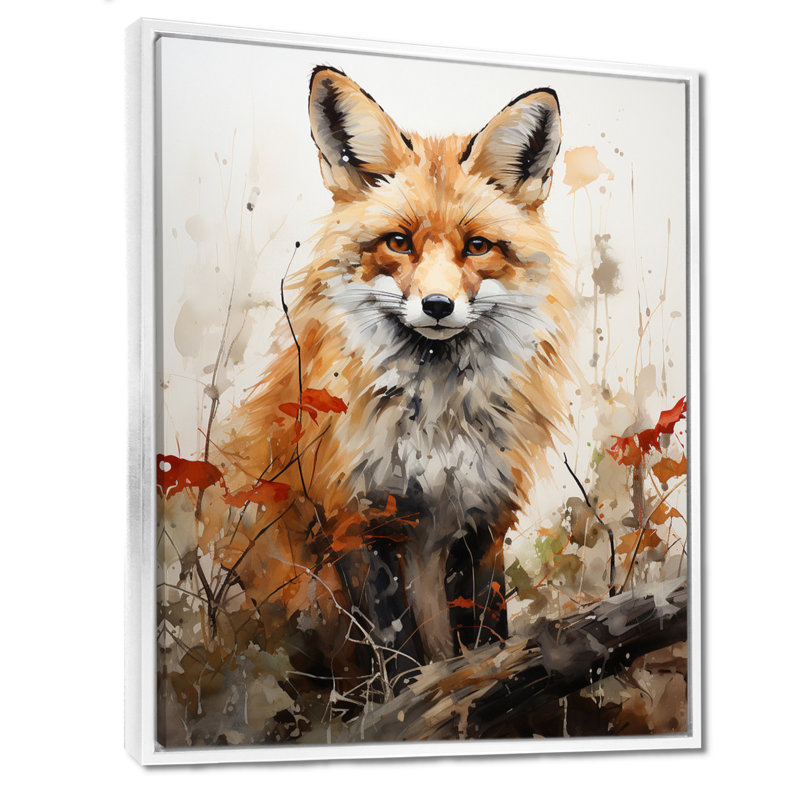 Fox Wilderness Observer - Art mural de renard pour le salon, H 44 po x l 34 po x P 1,5 po, Cadre flottant blanc