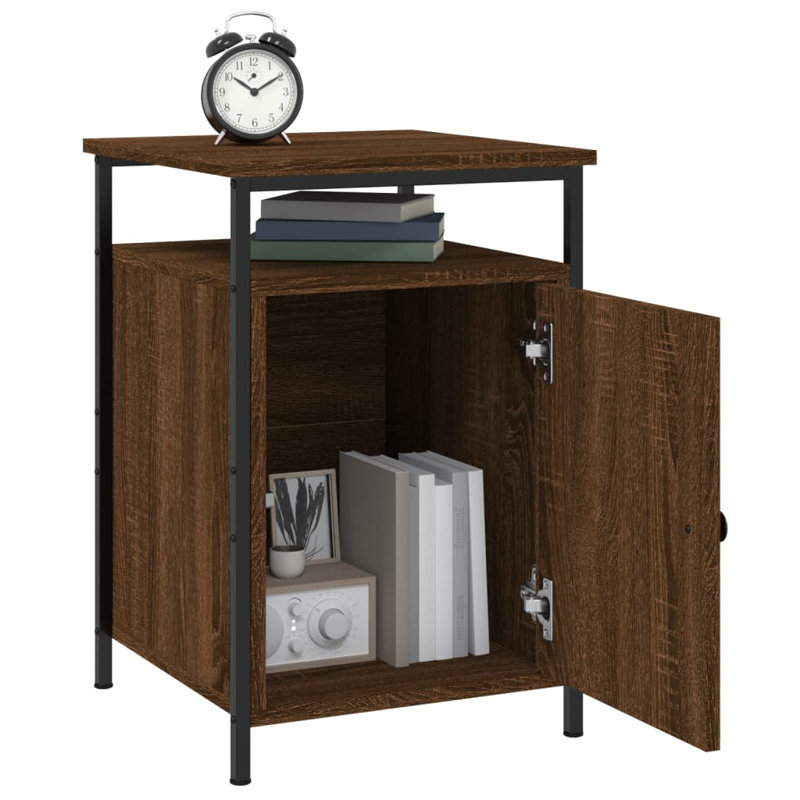 Gibby 40cm W Iron Bedside Table, Brown Oak