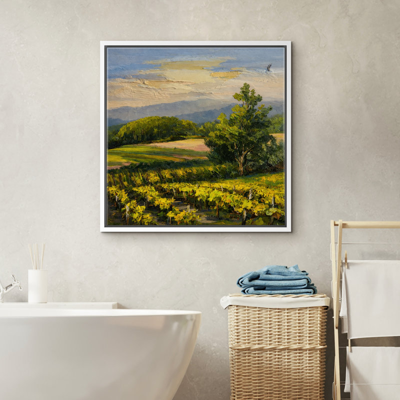 Sunlit Vineyard Landscape Rolling Hills Countryside Scenic Nature, H 16 po x l 16 po x P 1,5 po, Blanc