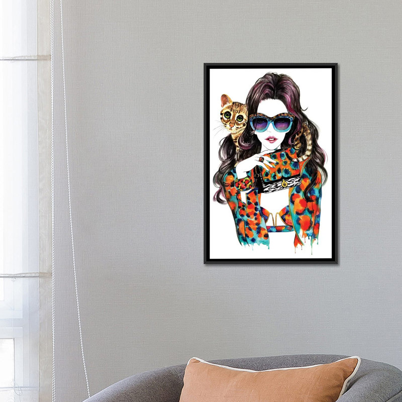 « kenzo », impression sur toile, H 26 po x l 18 po x P 1,5 po, Toile avec cadre noir, Pas de tapis
