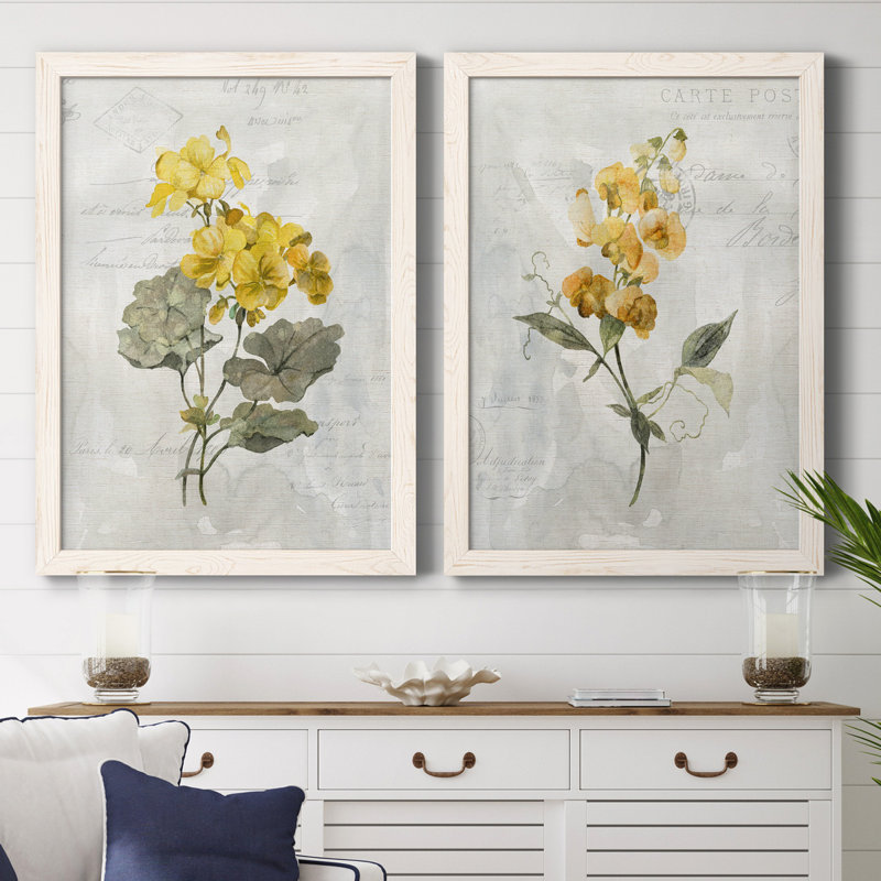 Canari lin géranium - ensemble de 2 reproductions d'art, H 44 po x l 31 po x P 1 po, Toile blanche encadrée, Pas de tapis