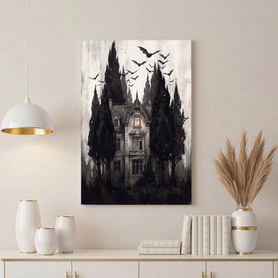 Art mural sur toile gothique avec chauves-souris volantes et cyprès