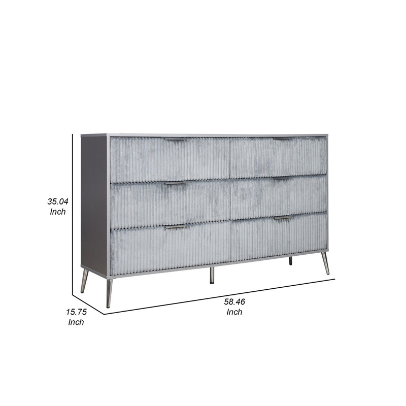 Kiersha 6 - Drawer Dresser, Gray/Nickel