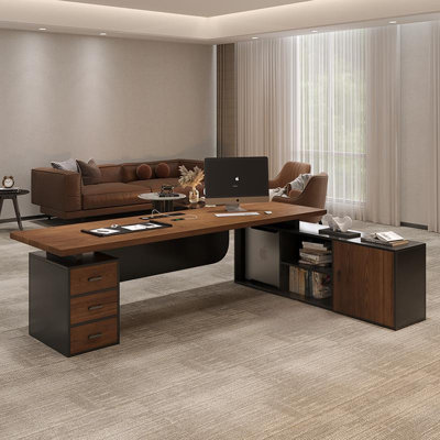 Modern administrative Brown solid Wood Executive desk by Hokku Designs