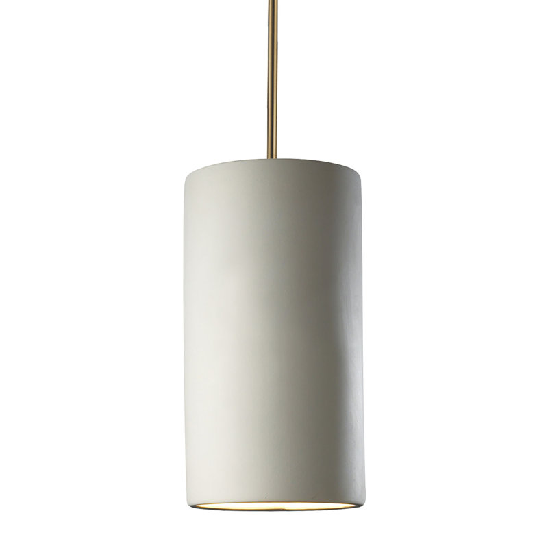 Luminaire suspendu cylindrique - tige rigide, Laiton antique, Bisque, H 10 po x l 7 po x P 7 po
