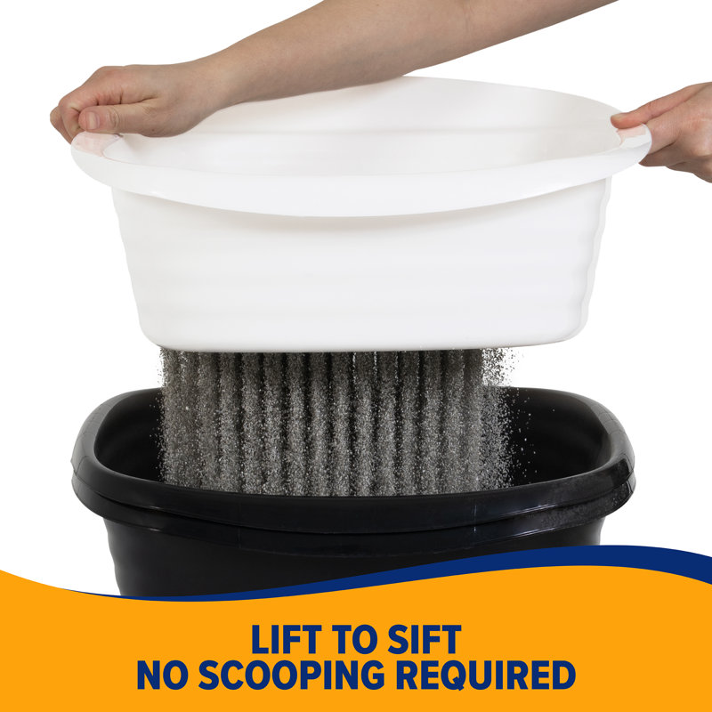 Large Black and White Plastic Sifting Cat Litter Box