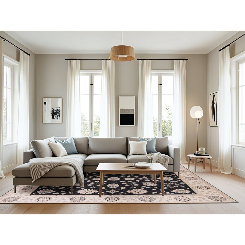 Tapis noir / beige Harhichport, Rectangle 8 pi x 10 pi
