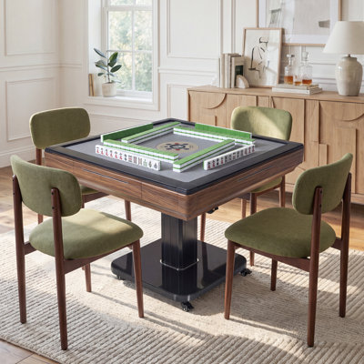 Ellis Ultra-thin Automatic Mahjong Table with 4 Upholstered Side Chair, Movable and Foldable