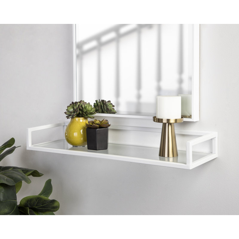 Chainbridge Rectangular Metal and Glass Accent Shelf, White