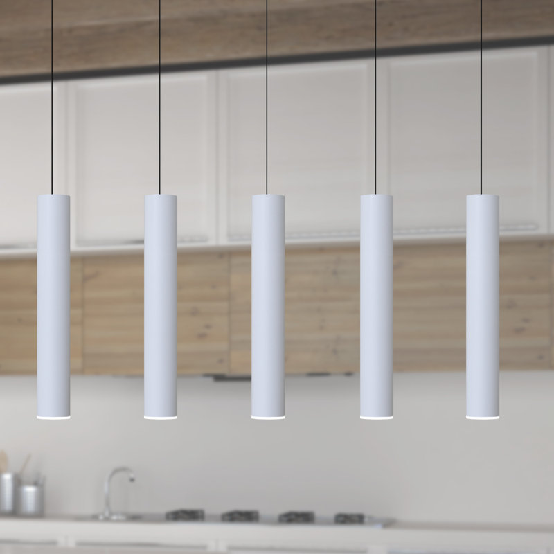 Luminaire suspendu linéaire à 5 lumières pour îlot de cuisine Chambery, Blanc