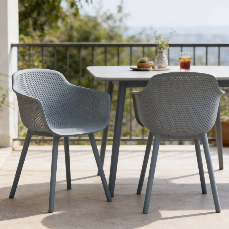 Artha Premium All-Weather Wicker Outdoor Dining Armchair, Grey Blue
