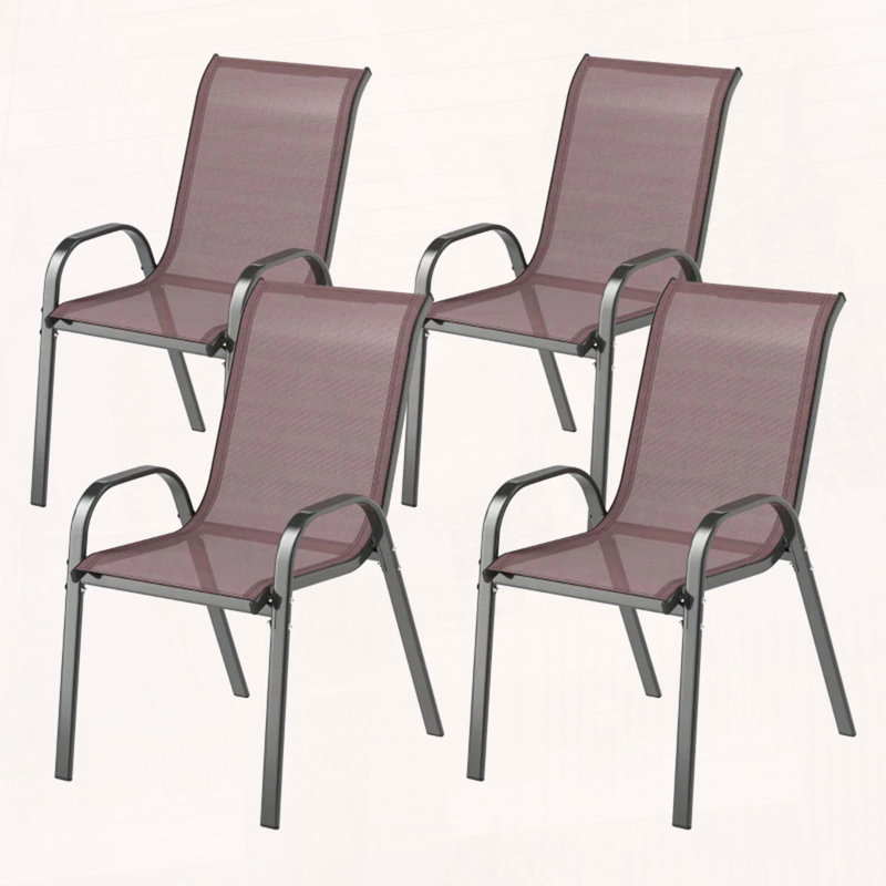 Ensemble de 4 chaises d'extérieur empilables en filet - tissu respirant, accoudoirs courbés, Marron foncé