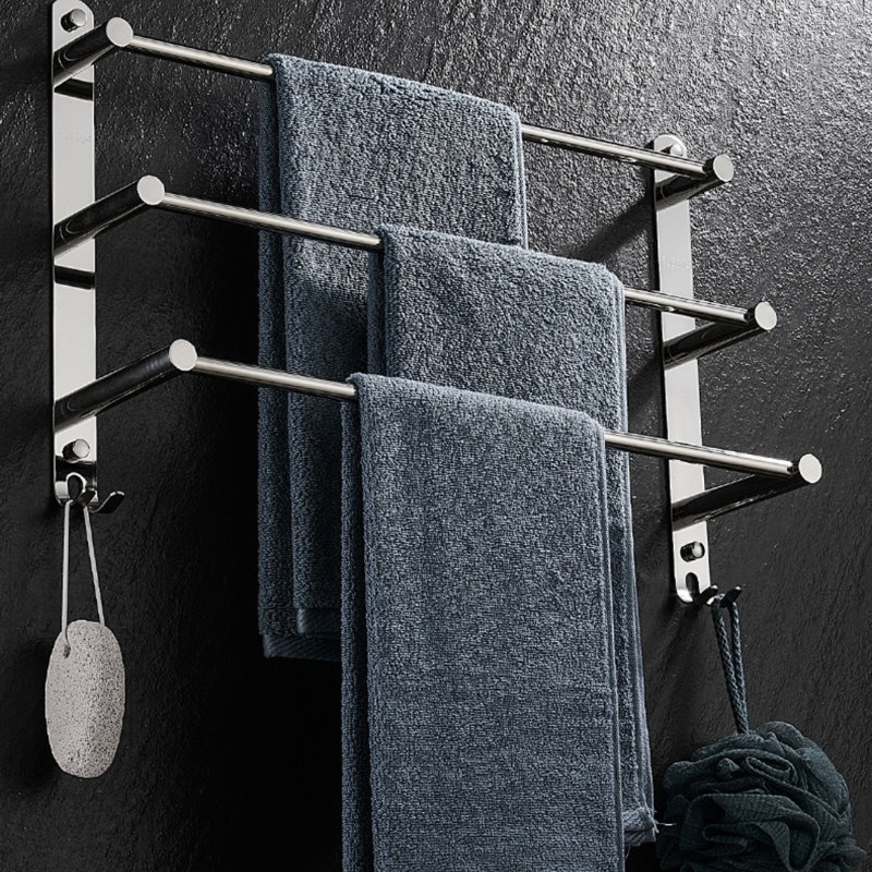 Porte-serviettes de salle de bain à 3 niveaux en acier inoxydable, porte-serviettes peu encombrant avec fixation sans perceuse, organisateur de salle de bain durable pour la cuisine et l'hôtel