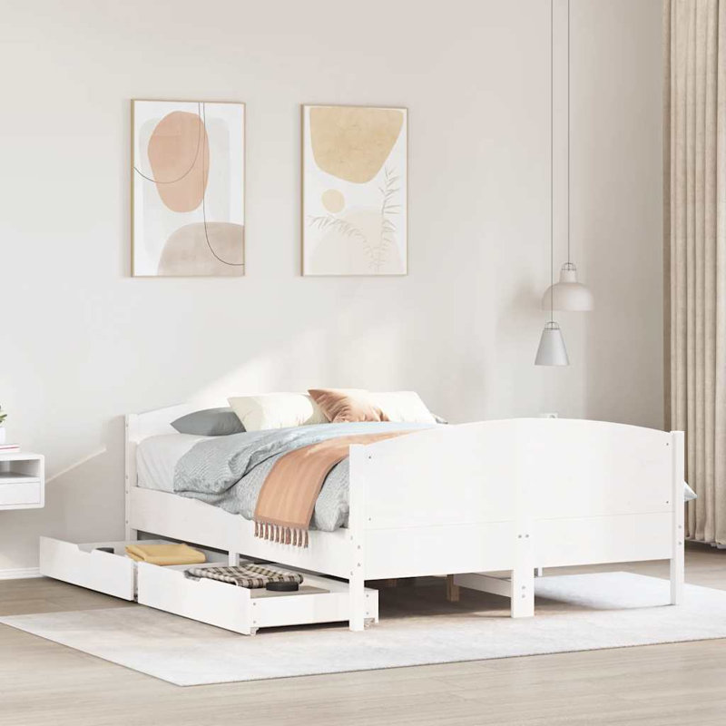 Peytin Solid Wood Storage Bed, Small Double (4'), White