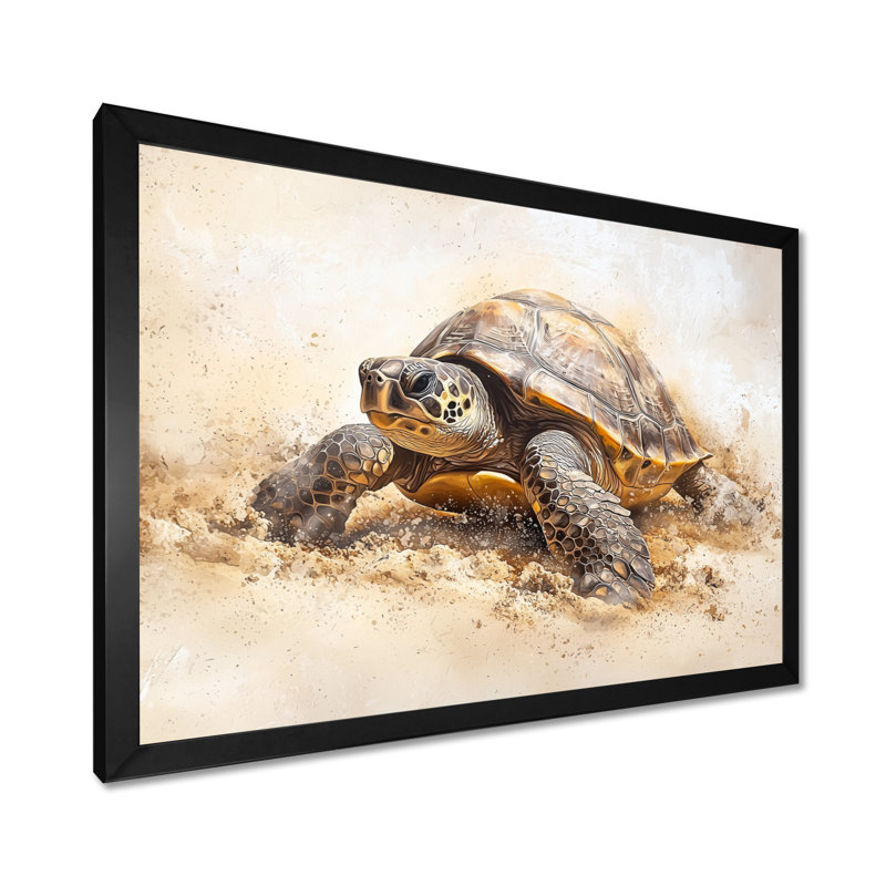 Minimal Turtle In The Sand - Tortue, reproduction sur toile, H 12 po x l 20 po, Noir
