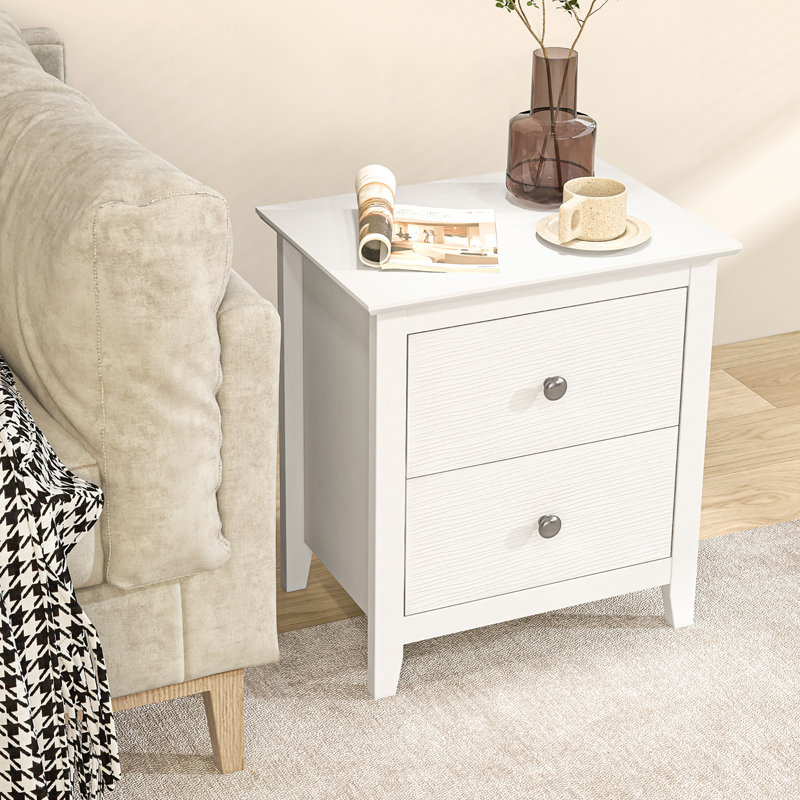 Modern Nightstand with Storage 2 Drawers & Support Legs for Bedroom White, Individual