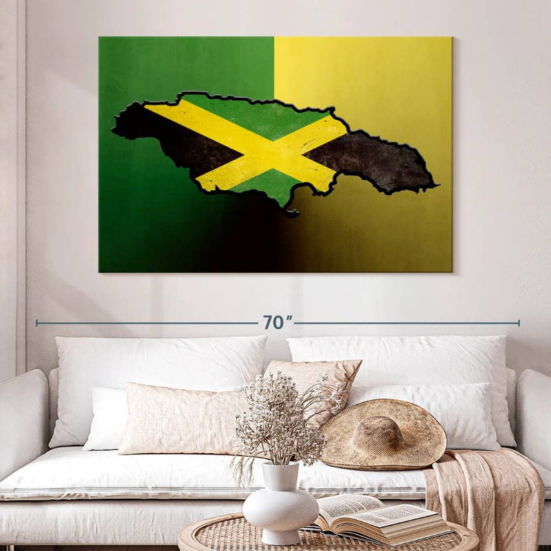Drapeau de la Jamaïque sur toile, H 34 po x l 51 po x P 1,25 po