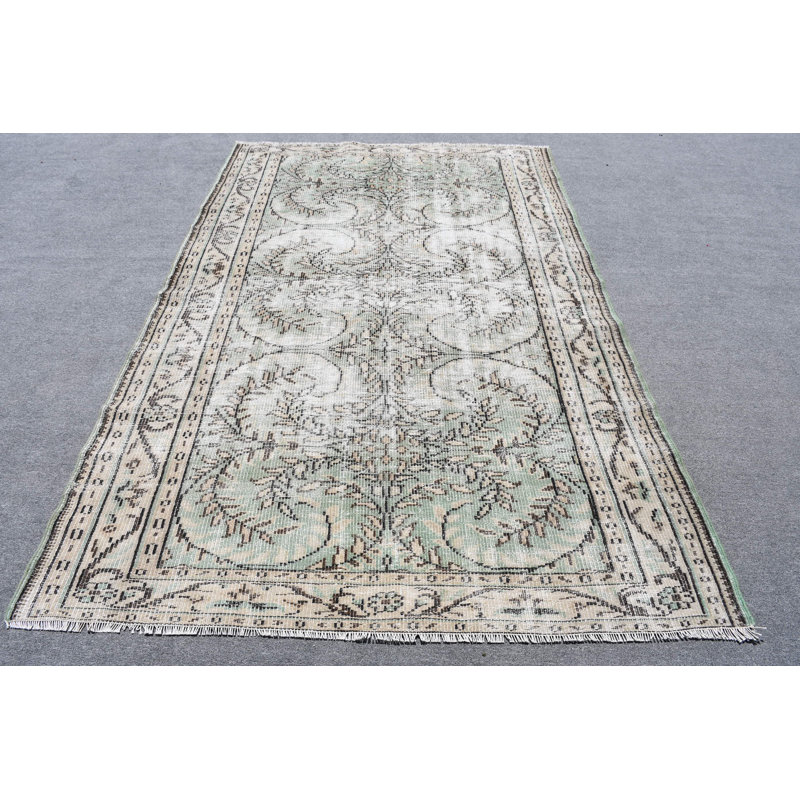 Grand tapis turc vert antique tissé à la main, idéal pour les salons et les salles à manger