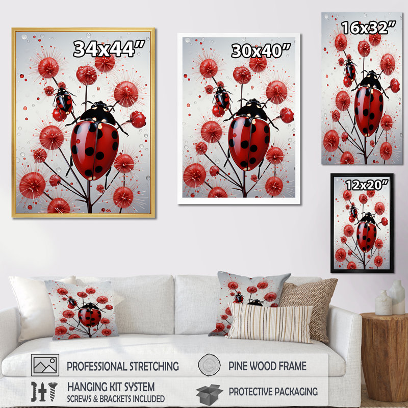 Cherry Lived Landbug I - coccinelle, art mural, salon, Cadre simple noir, H 20 po x l 12 po x P 1 po