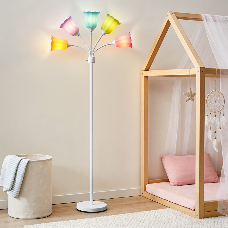 67" Multi Head Modern LED Kid Floor Lamp with Adjustable Gooseneck Standing Lamps for Living Room Bedroom Kids Room Office 6 Color Lampshades Bulb Not Included(White)