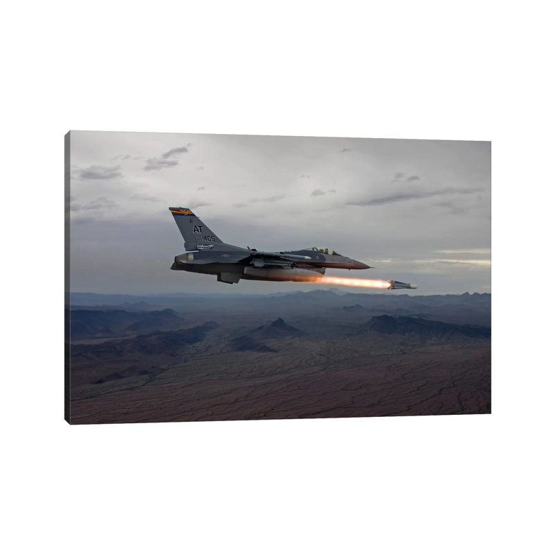 F-16 Fighting Falcon Fires An AGM-65 Maverick Missile by HIGH-G Productions - Wrapped Canvas Print, 20.32 cm H x 30.48 cm W