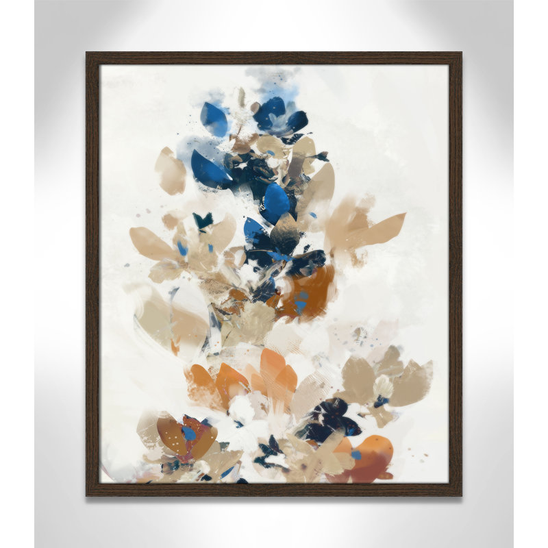 Vague de fleurs bleues II par Ken Roko, Grain de bois noyer, L 21,5 po x H 25,5 po, Framed Print