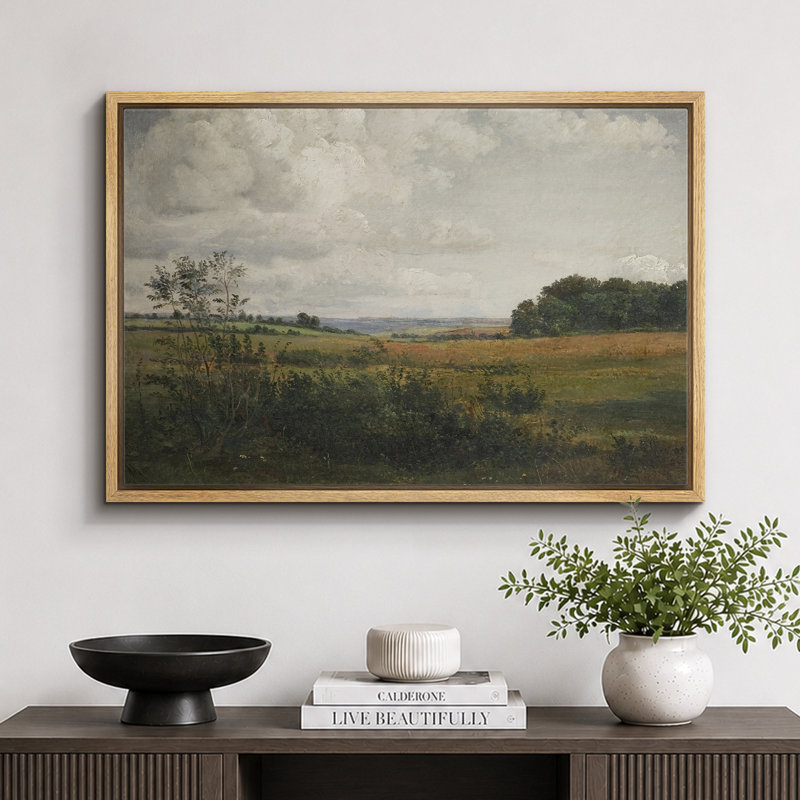 Rustic Countryside "Moody Rural Countryside Landscape Artwork, Pastoral Farmhouse Neutral Wall Pictures, Framed Canvas Giclee Print Wall Art"