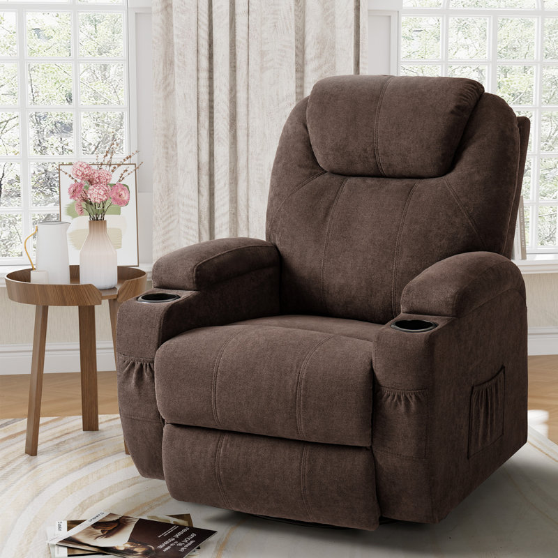 Fabric Massage Rocking Chair, 360° Swivel Recliner ( Set Of 2 ), Brown