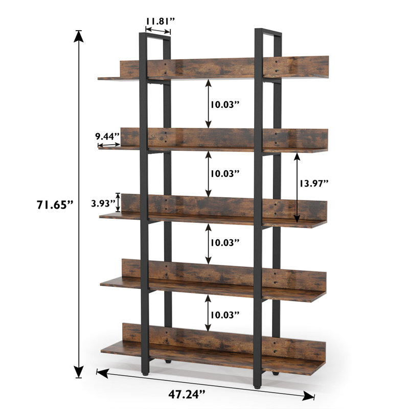 Bibliothèque étagère en acier H 71,65 po x l 47,42 po Gillenwater, Brun