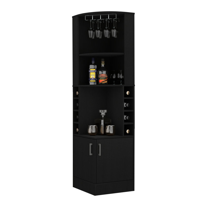 Modern Black 8 2-Shelf Bar Cabinet - Living Area Decor Option Feature Piece
