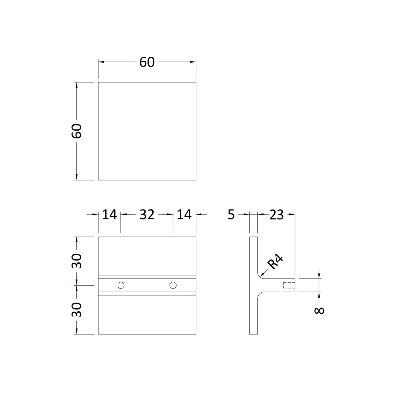 Square 3 1/5cm Centre Drop Handle