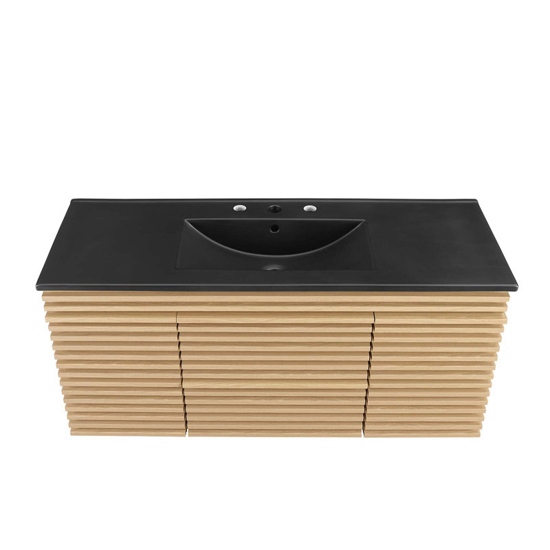 Modway Render 48" Wall-Mount Bathroom Vanity, Black, Oak